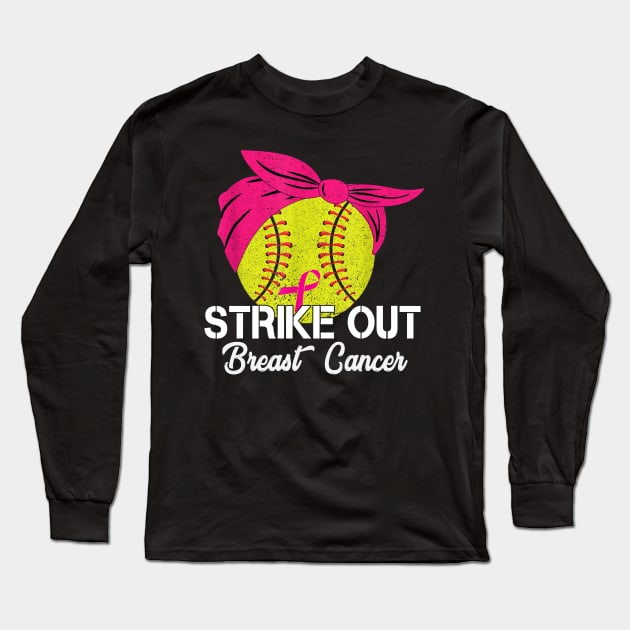 Strike Out Breast Cancer Baseball Fight Awareness Men Women Long Sleeve T-Shirt by The Design Catalyst